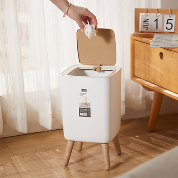 Augsta, koka imitācijas atkritumu tvertne bez locīšanās, japāņu stila, vienkārša prese, viesistabai, guļamistabai, pieejama, grezna, radoša, ar vāku, baļķa stilā