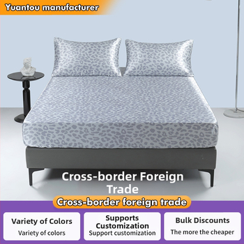 Ääreäärise satiinist digitaaltrükiga leoparditrükiga lina madratsikate, padjapüür, kolmeosaline voodipesukomplekt