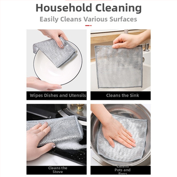 Terastraadist pall, terastraadist nõudepesulapp, köögipuhastuslapp, spetsiaalne hõbedane traat, õlivaba hari, panni nõudepesurätik