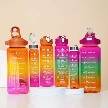 „Huangyan“ plastikinis puodelis, trijų viename sportinis virdulys, 2 l, skaidrus gradientinis, tarpsieninis, trijų dalių puodelis, UV danga dengtas dvigubas geriamojo burnos dangtelis