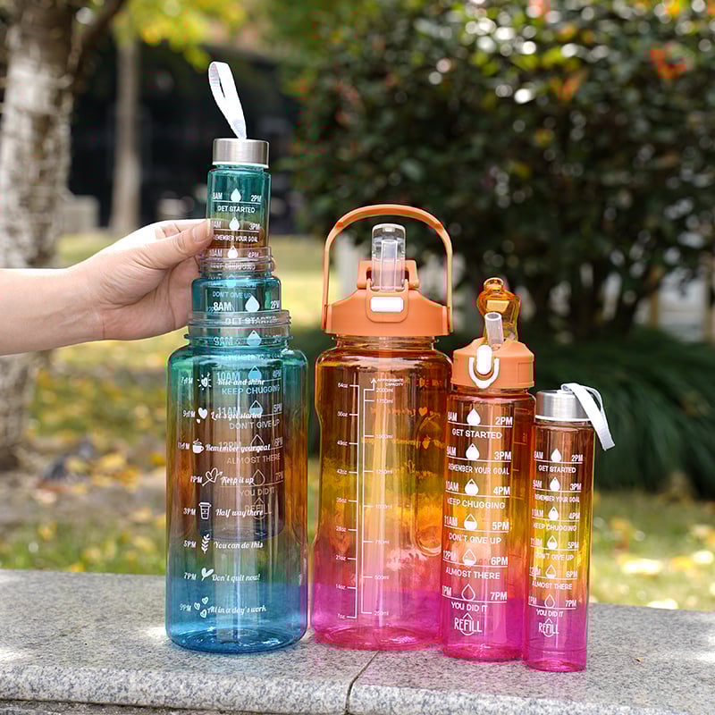 Huangyan plastmasas krūze trīs vienā sporta tējkanna 2L caurspīdīga gradienta pārrobežu trīs komplektu krūze ar UV pārklājumu dubultā dzeršanas mutes pārsegs