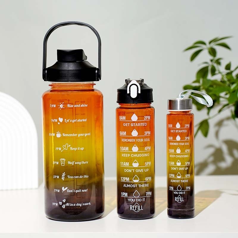 „Huangyan“ plastikinis puodelis, trijų viename sportinis virdulys, 2 l, skaidrus gradientinis, tarpsieninis, trijų dalių puodelis, UV danga dengtas dvigubas geriamojo burnos dangtelis