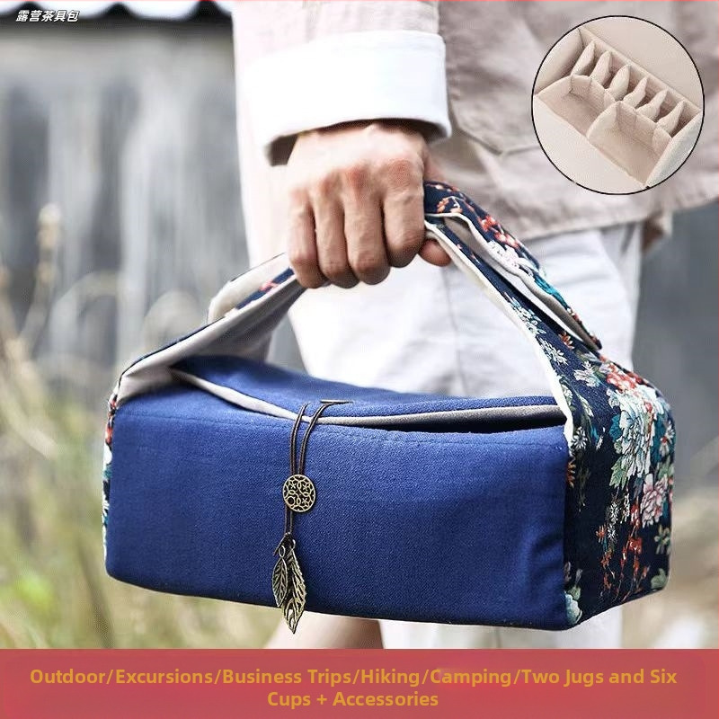 Luke lauko kelioninis arbatos servizo laikymo maišelis arbatinukui arbatos puodeliui laikyti maišelis medvilniniam linui rankinė su sutankintu vintažiniu lininiu maišeliu