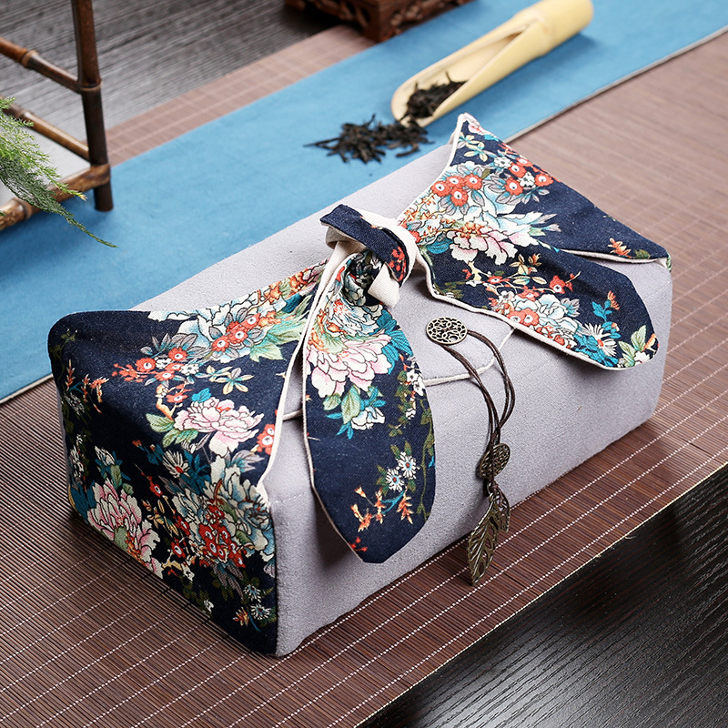 Luke lauko kelioninis arbatos servizo laikymo maišelis arbatinukui arbatos puodeliui laikyti maišelis medvilniniam linui rankinė su sutankintu vintažiniu lininiu maišeliu