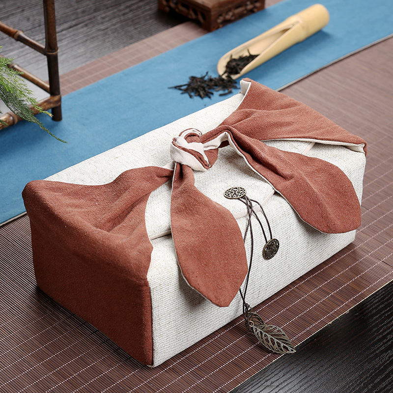 Luke lauko kelioninis arbatos servizo laikymo maišelis arbatinukui arbatos puodeliui laikyti maišelis medvilniniam linui rankinė su sutankintu vintažiniu lininiu maišeliu