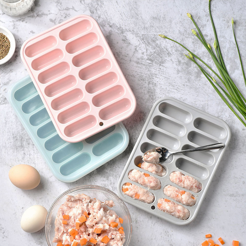 14-osaline silikoonist jäävorm, pikaribaline jääkuubikuvorm, baarijääkast, loominguline väikeste hot dogi-vorstide krõpsualus