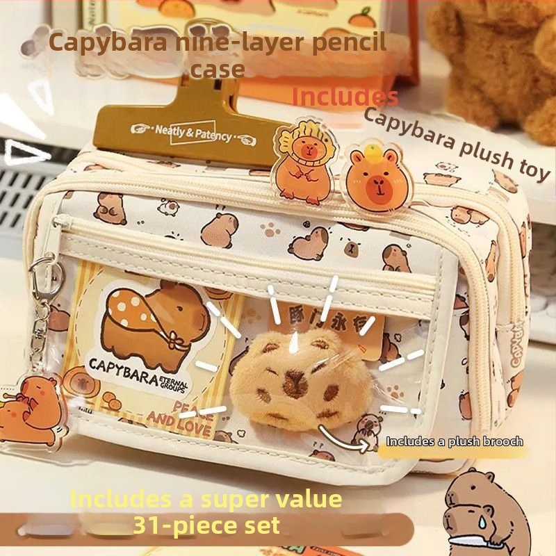 Jauns Capibala zīmuļu maciņš meitenēm sākumskolas skolēniem, augstas kvalitātes, atverams, lielas ietilpības kancelejas preču zīmuļu maciņš zēniem