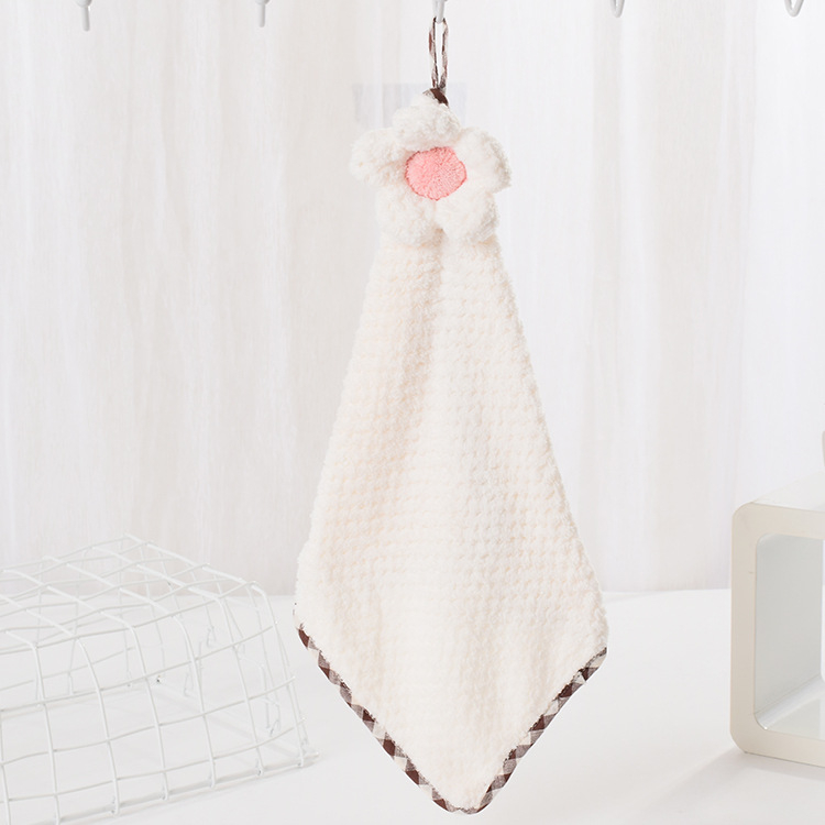 Gamykloje tiekiamas pakabinamas koralų vilnos rankšluostis vonios kambariui, virtuvės valymo rankšluostis, kūrybingas, mielas, sugeriantis rankšluostis