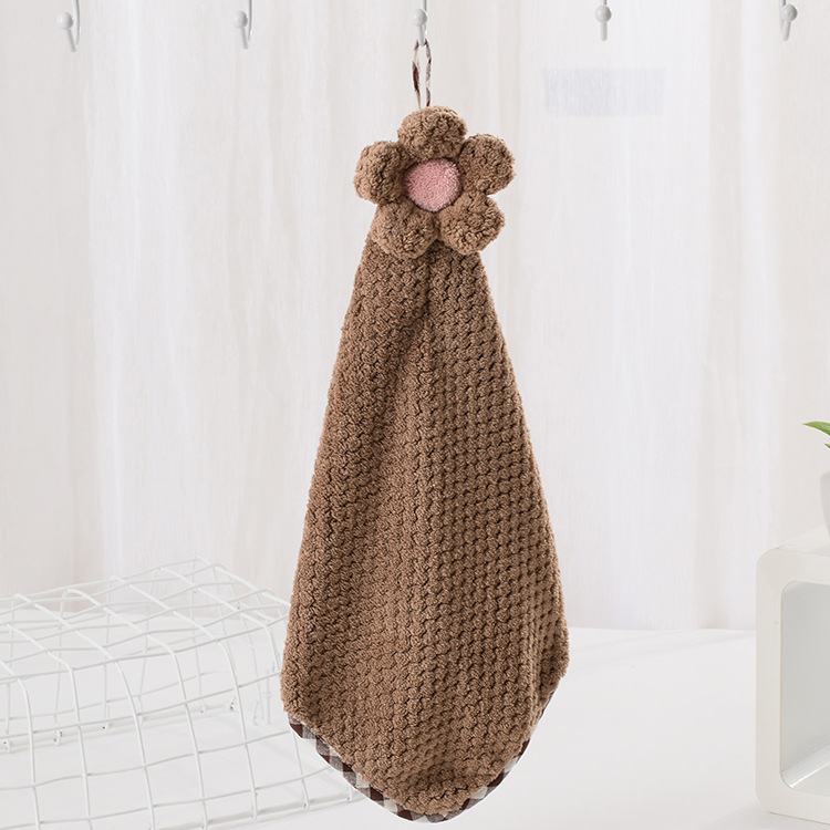 Gamykloje tiekiamas pakabinamas koralų vilnos rankšluostis vonios kambariui, virtuvės valymo rankšluostis, kūrybingas, mielas, sugeriantis rankšluostis