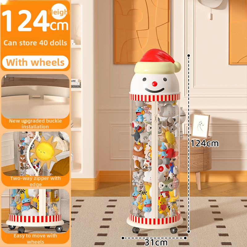 Užtrauktuku užsegama didelės talpos lėlių laikymo statinė vaikams, pliušinis žaislas, permatomas krepšelis, lėlių laikymo statinė