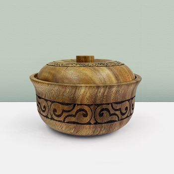 Akácfa, etnikai stílusú, fedeles fatál, fa tésztatál, gyerektál, baba kiegészítő ételkészlet, nagy, közepes és kis tál, gyümölcstányér