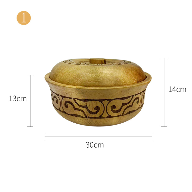 Akácfa, etnikai stílusú, fedeles fatál, fa tésztatál, gyerektál, baba kiegészítő ételkészlet, nagy, közepes és kis tál, gyümölcstányér