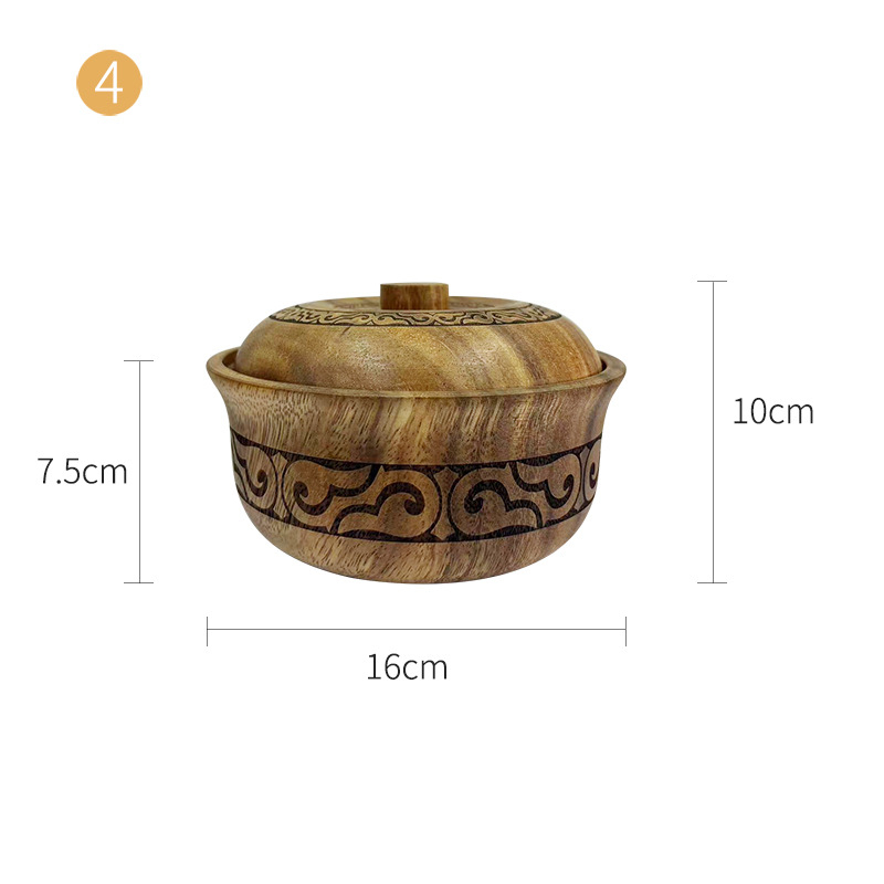 Akácfa, etnikai stílusú, fedeles fatál, fa tésztatál, gyerektál, baba kiegészítő ételkészlet, nagy, közepes és kis tál, gyümölcstányér