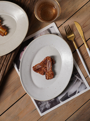 Jaapani stiilis keraamiline lääne toidutaldrik retro stiilis kivinõud loominguline ovaalne pikk taldrik B & B hotelli äriklassi roog salatitaldrik