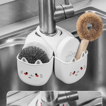 Virtuvės kriauklės kūrybingas drenažo krepšelis, silikoninis plastikinis animacinių filmukų katės stiliaus maišytuvas, be perforatorių, laikymo lentynėlė, pakabinamas krepšys