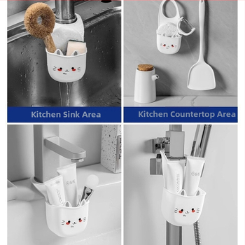 Virtuvės kriauklės kūrybingas drenažo krepšelis, silikoninis plastikinis animacinių filmukų katės stiliaus maišytuvas, be perforatorių, laikymo lentynėlė, pakabinamas krepšys