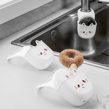 Virtuvės kriauklės kūrybingas drenažo krepšelis, silikoninis plastikinis animacinių filmukų katės stiliaus maišytuvas, be perforatorių, laikymo lentynėlė, pakabinamas krepšys