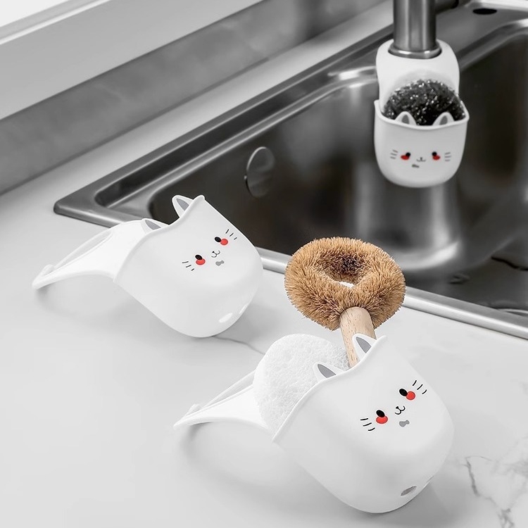 Virtuvės kriauklės kūrybingas drenažo krepšelis, silikoninis plastikinis animacinių filmukų katės stiliaus maišytuvas, be perforatorių, laikymo lentynėlė, pakabinamas krepšys