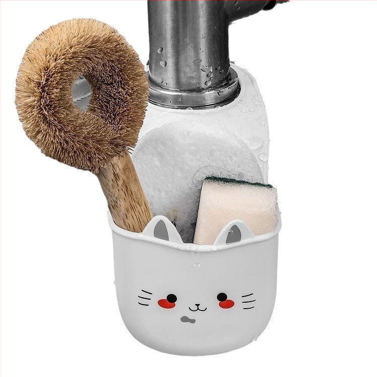 Virtuvės kriauklės kūrybingas drenažo krepšelis, silikoninis plastikinis animacinių filmukų katės stiliaus maišytuvas, be perforatorių, laikymo lentynėlė, pakabinamas krepšys