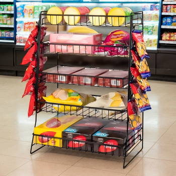 Viietasandiline suupistete vitriin krõpsude, kommide ja suupistete klambritega, sobib kööki, toidupoodi või supermarketi tööpinnale, kaasaskantav ja hõlpsasti hoiustatav