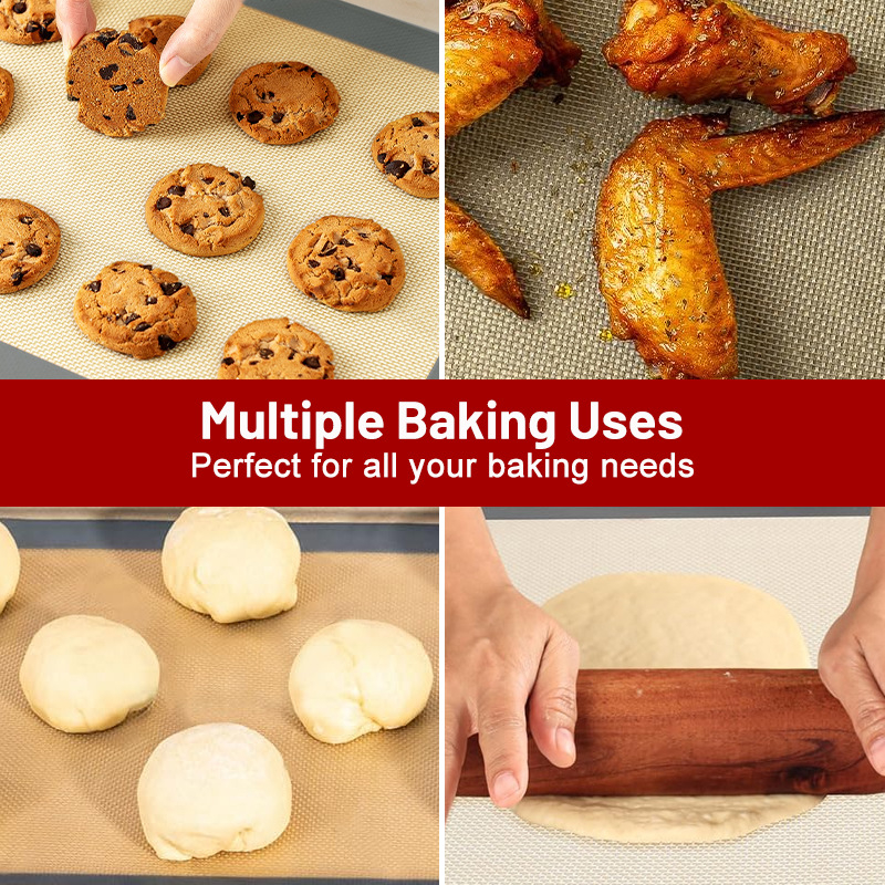 Aukštos temperatūros kepimo krosnies kepimo kilimėlis sausainiams, makaronams, sausainiams, apsaugantis nuo išsiliejimo, stiklo pluošto silikonas su mygtukais