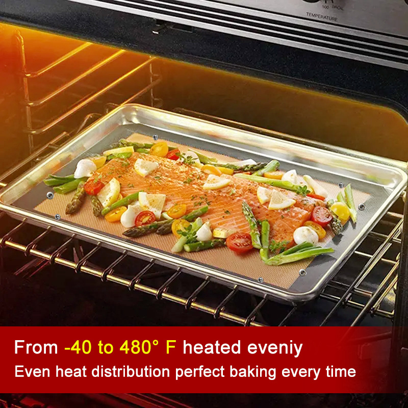 Aukštos temperatūros kepimo krosnies kepimo kilimėlis sausainiams, makaronams, sausainiams, apsaugantis nuo išsiliejimo, stiklo pluošto silikonas su mygtukais