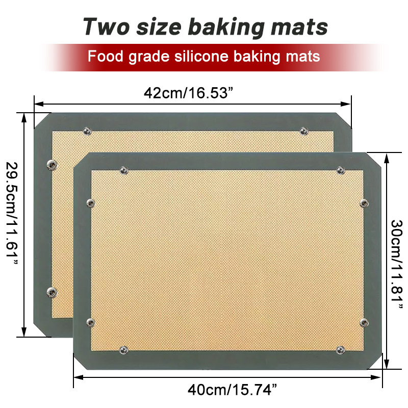 Aukštos temperatūros kepimo krosnies kepimo kilimėlis sausainiams, makaronams, sausainiams, apsaugantis nuo išsiliejimo, stiklo pluošto silikonas su mygtukais
