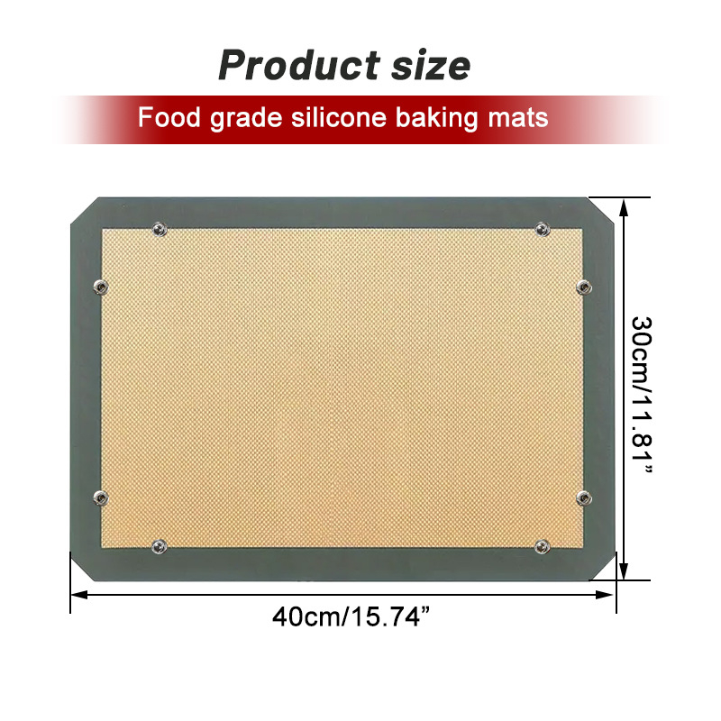 Aukštos temperatūros kepimo krosnies kepimo kilimėlis sausainiams, makaronams, sausainiams, apsaugantis nuo išsiliejimo, stiklo pluošto silikonas su mygtukais