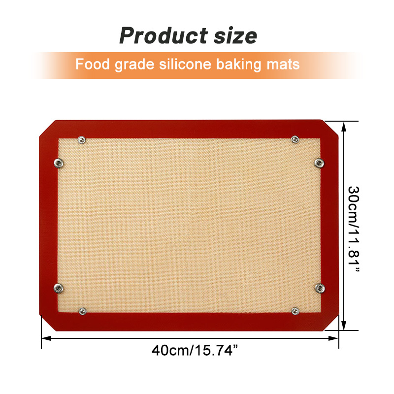 Aukštos temperatūros kepimo krosnies kepimo kilimėlis sausainiams, makaronams, sausainiams, apsaugantis nuo išsiliejimo, stiklo pluošto silikonas su mygtukais