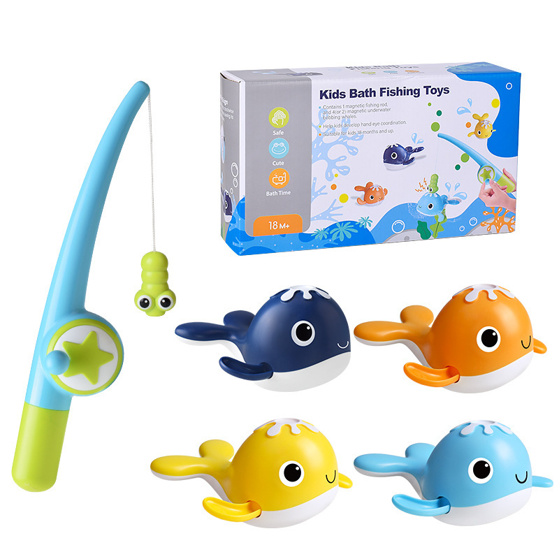 Határokon átnyúló baba felhúzható vízibálna felhúzható úszóbálna fürdőszobai mágneses horgászkészlet fürdővízi játék
