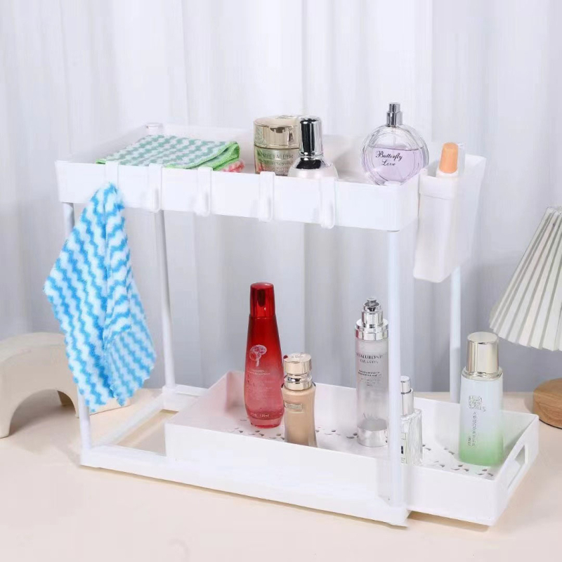 Dvisluoksnė laikymo lentyna virtuvei, prieskonių laikymo lentyna, kanalizacijos lentyna, tualeto kambario, svetainės laikymo lentyna, daugiafunkcinė apatinės kriauklės laikymo lentyna