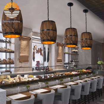 Ameerika maamaja retro puidust ämbriga rippvalgusti veinitünni teemaline restoran kohvik baar interneti kohvik baar täispuidust käsitöö dekoratiivvalgustus