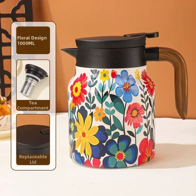 Troškintas arbatinukas, buitinis, 316 nerūdijančio plieno, šilumos išsaugojimo puodas, didelės talpos kavos puodas, arbatos vandens atskyrimo arbatinukas, nešiojamas virdulys