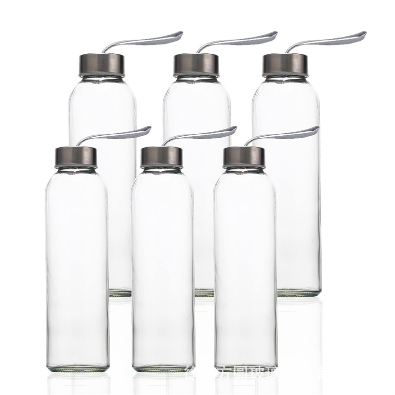Amazon Hot Sale 18oz Sklenená fľaša na minerálnu vodu Pohár 500ml Prenosná ovocná šťava Nápoj Fľaša na víno 6 kusov Fľaša na vodu