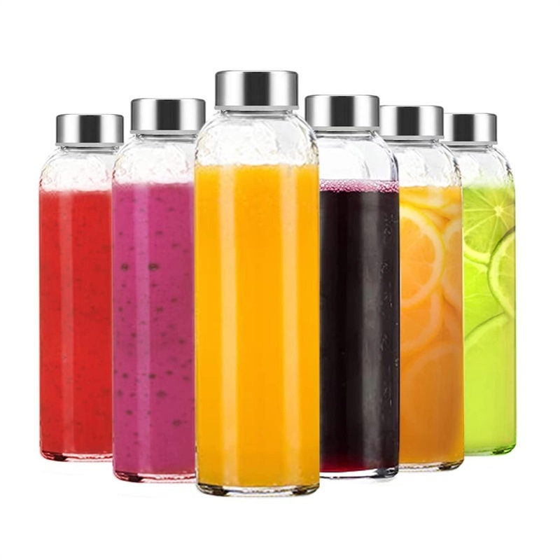 Amazon Hot Sale 18oz Sklenená fľaša na minerálnu vodu Pohár 500ml Prenosná ovocná šťava Nápoj Fľaša na víno 6 kusov Fľaša na vodu