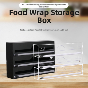 Akrilo plastikinės plėvelės laikymo dėžė, montuojama ant sienos, virtuvės savaime užsandarinantis maišelis, skaidrus maisto maišelių klasifikavimo laikymo dėžės pritaikymas