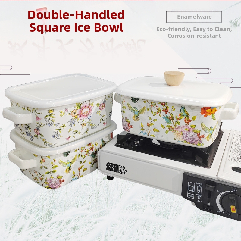 Emajlirana pravokutna kutija za čuvanje, kutija za ručak, kutija za ručak, zdjela za led, kutija za pohranu, pečenje, binauralna velikodušna zdjela za led, univerzalna