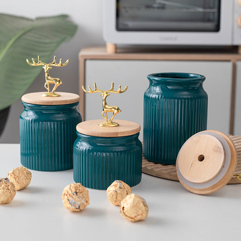 Nordic Light Πολυτελές σφραγισμένο βάζο οικιακής κουζίνας κουτί αποθήκευσης σιτηρών δοχείο αποθήκευσης κόκκων καφέ κεραμικό βάζο