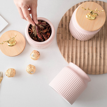 Nordic Light Πολυτελές σφραγισμένο βάζο οικιακής κουζίνας κουτί αποθήκευσης σιτηρών δοχείο αποθήκευσης κόκκων καφέ κεραμικό βάζο