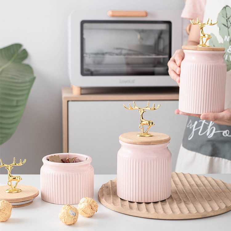 Луксозен запечатан буркан Nordic Light, кутия за съхранение на зърно в домакинска кухня, буркан за съхранение на кафе на зърна, керамичен буркан