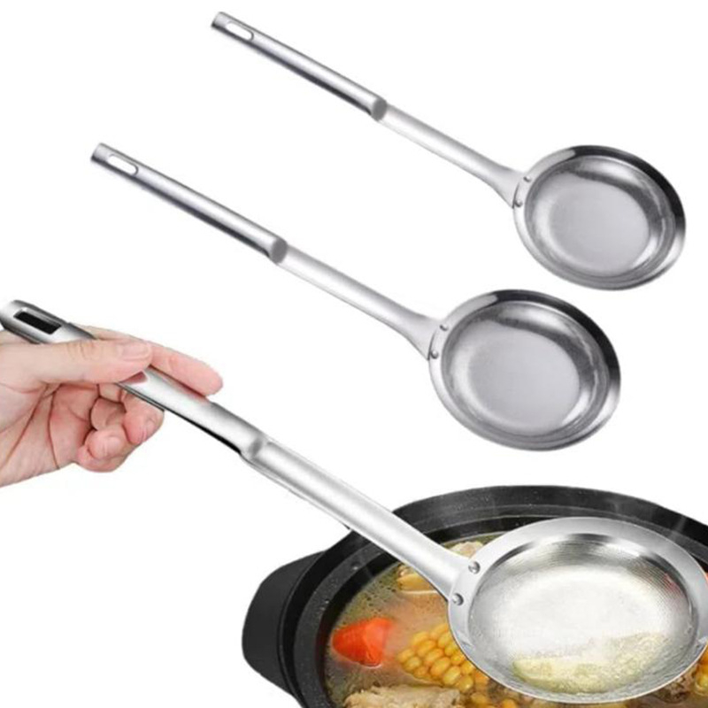 Naujas tarpvalstybinis nerūdijančio plieno aliejaus atskyrimo sriubos šaukštas, aliejaus filtro atskyrimo kiaurasamtis, putojimo šaukštas, likučių atskyrimas, putojimo sutirštinto aliejaus nugriebimo šaukštas