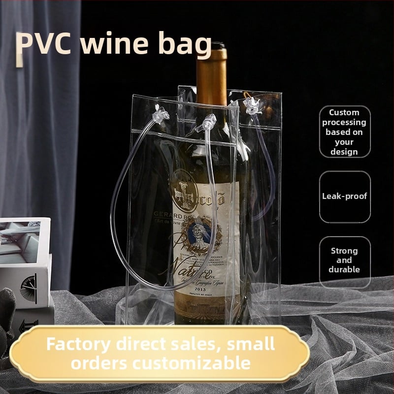 Noliktavā PVC ūdensnecaurlaidīgs pretapaugšanas dāvanu maisiņš sarkanvīna vīna iepakojums caurspīdīga ledus vīna maisiņš pārnēsājama rokassoma