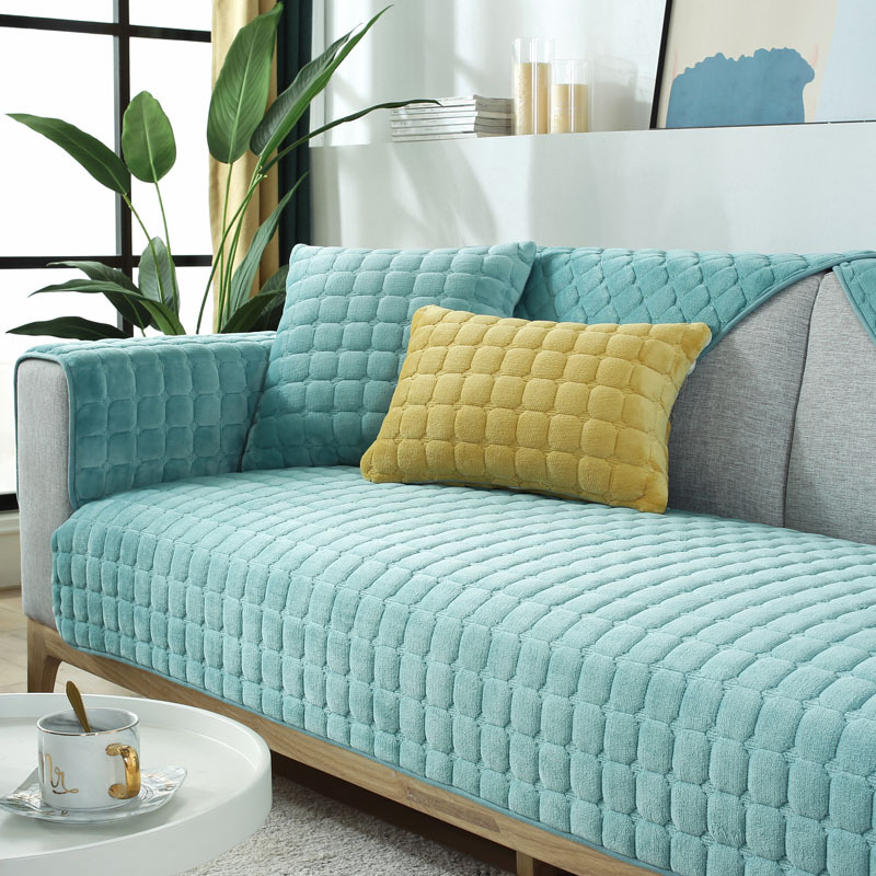 Трансгранична едноцветна плюшена възглавница за диван, неплъзгаща се фланелена удебелена кърпа за диван, обикновена модерна калъфка за диван
