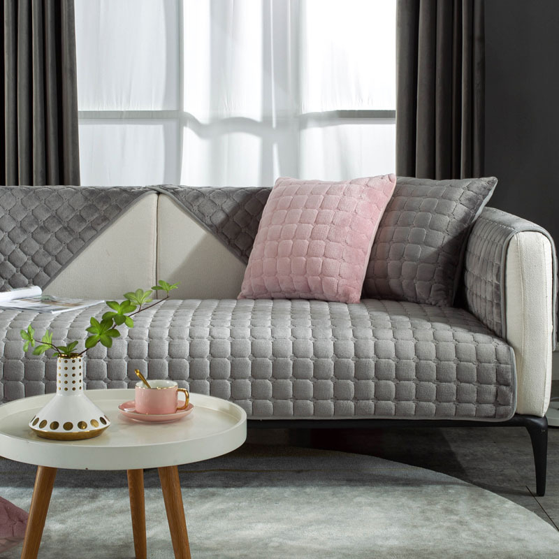 Трансгранична едноцветна плюшена възглавница за диван, неплъзгаща се фланелена удебелена кърпа за диван, обикновена модерна калъфка за диван