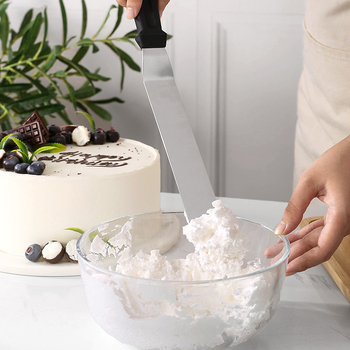 Σύγχρονη απλή διπλωμένη σπάτουλα από ανοξείδωτο ατσάλι 10 ιντσών, σπάτουλα για κρέμα κέικ, πλαστική λαβή, εργαλείο ψησίματος με ξύστρα