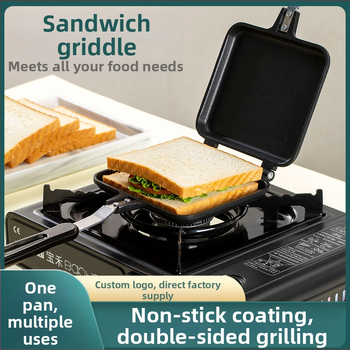 Тава за печене на сандвичи с незалепващо покритие, тава за препечен хляб с двустранен тиган, домашен газов незалепващ тиган на едро