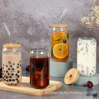 Tarpvalstybinis karšto pardavimo aukštos borosilikatinio stiklo sulčių kavos pieno šiaudelių masono indelis su dangteliu, 16oz kolos puodelio rinkinys