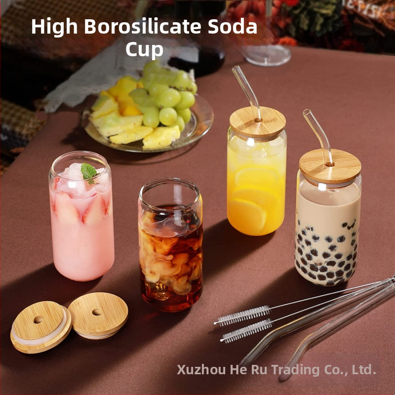 Трансграничен горещо продаван буркан от високо боросиликатно стъкло, сок, кафе, мляко, сламка с капак, 16oz, комплект чаша за кола