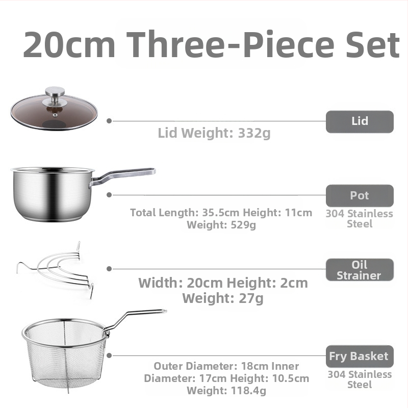 304 roostevabast terasest fritüür, majapidamises kasutatav väike praetud vardas pott filtriga induktsioonpliidiga, mini kütusesäästlik sügav pott, uus hulgimüük