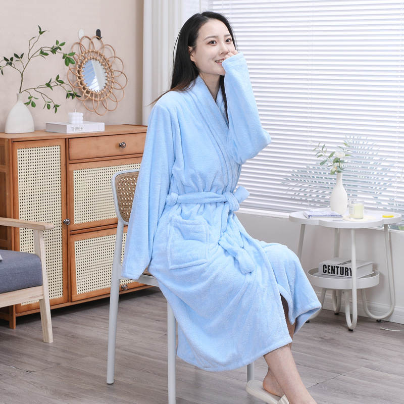 Koralinio aksomo poros chalatas vyrams ir moterims, nešiojamas suvarstomas ilgomis rankovėmis pižama, sustorintas vandenį sugeriantis, greitai džiūstantis maudymosi namų drabužis